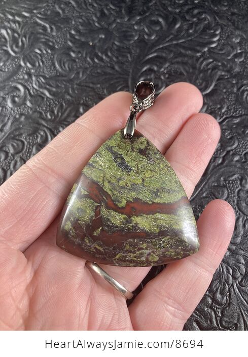 Green and Red Dragons Blood Stone Natural Jewelry Pendant - #7UBtHUVBklQ-1