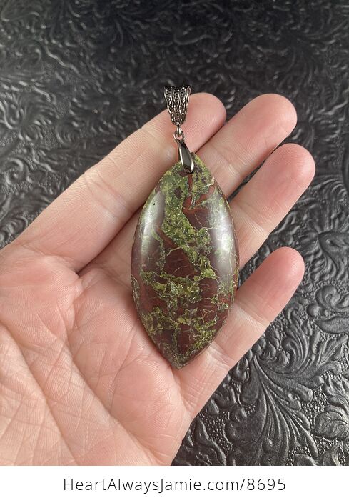 Green and Red Dragons Blood Stone Natural Jewelry Pendant - #c435bhBypg4-1