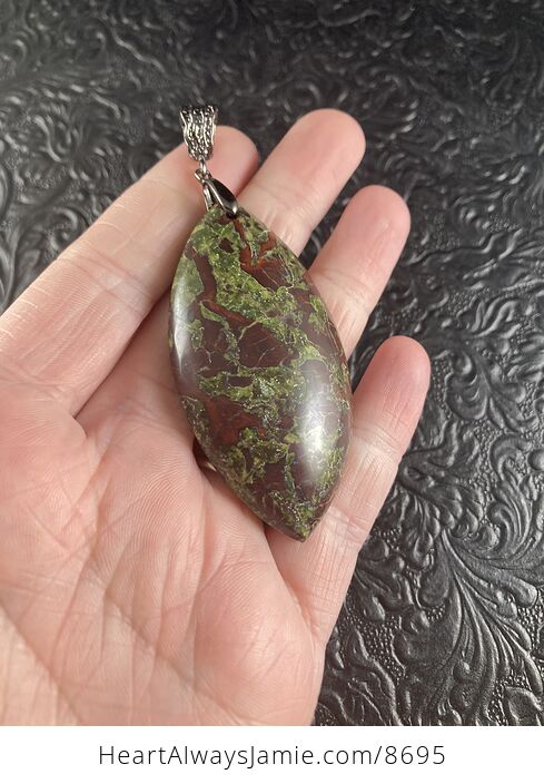 Green and Red Dragons Blood Stone Natural Jewelry Pendant - #c435bhBypg4-3