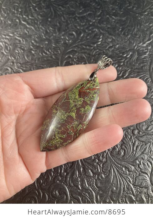Green and Red Dragons Blood Stone Natural Jewelry Pendant - #c435bhBypg4-2