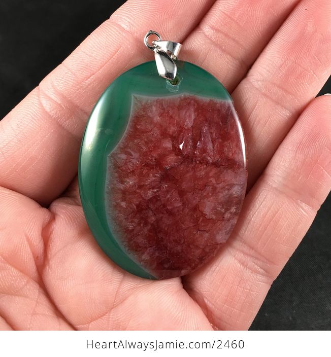 Green and Red Druzy Agate Stone Pendant - #VZSs9Ot9LO8-1