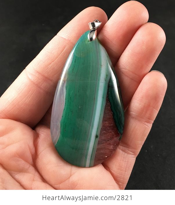 Green and Red Druzy Agate Stone Pendant - #i8b79We6gM8-1