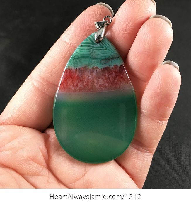 Green and Red Druzy Agate Stone Pendant Necklace - #RLW1Bn05Rhc-2