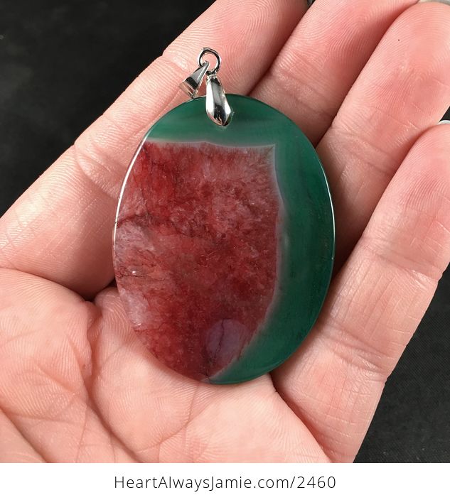 Green and Red Druzy Agate Stone Pendant Necklace - #VZSs9Ot9LO8-2