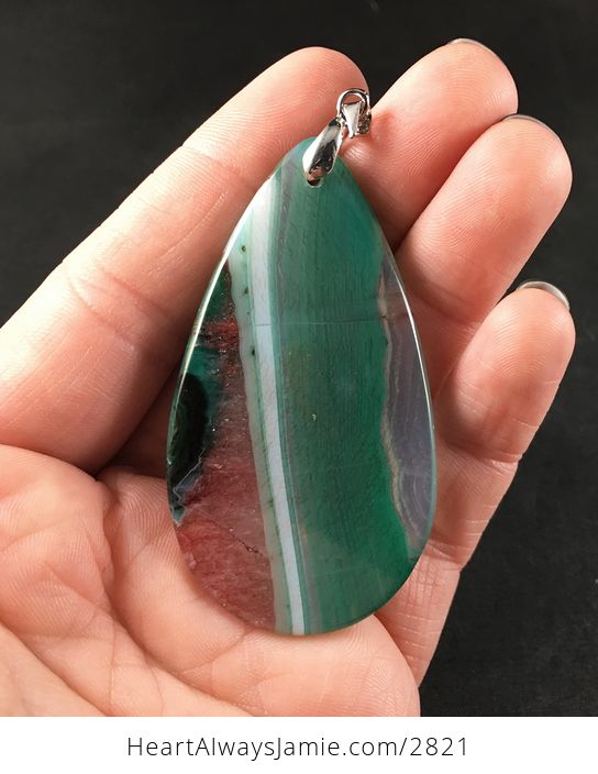 Green and Red Druzy Agate Stone Pendant Necklace - #i8b79We6gM8-2