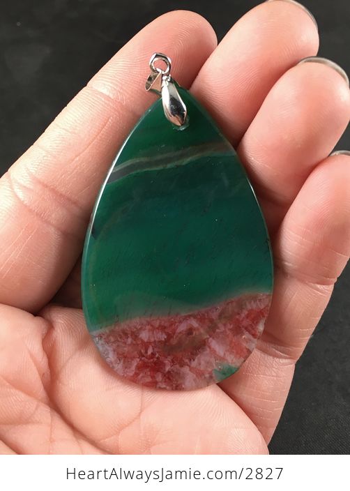 Green and Red Druzy Agate Stone Pendant Necklace - #tRoZ3uvUrLs-2