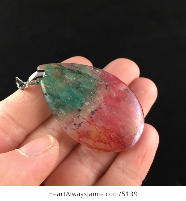 Green and Red Rainbow Druzy Agate Stone Jewelry Pendant - #IZZJbkgb8qU-4