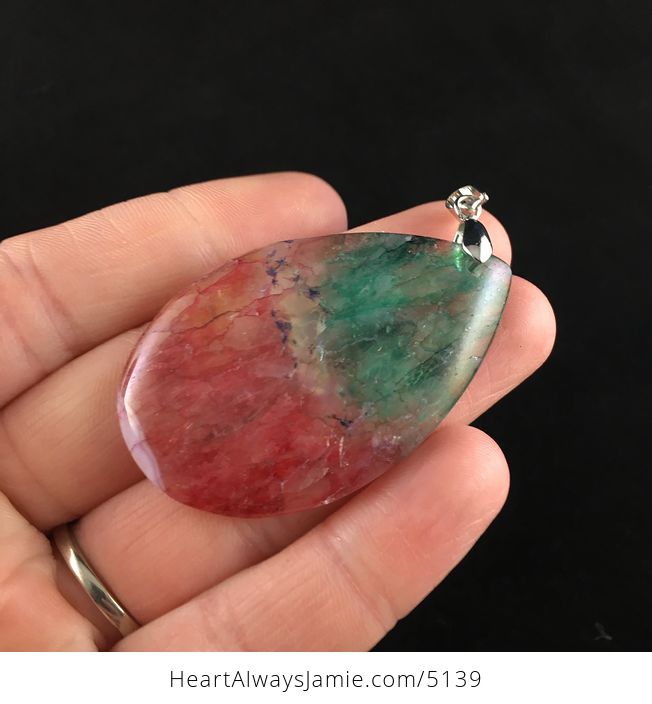 Green and Red Rainbow Druzy Agate Stone Jewelry Pendant - #IZZJbkgb8qU-3