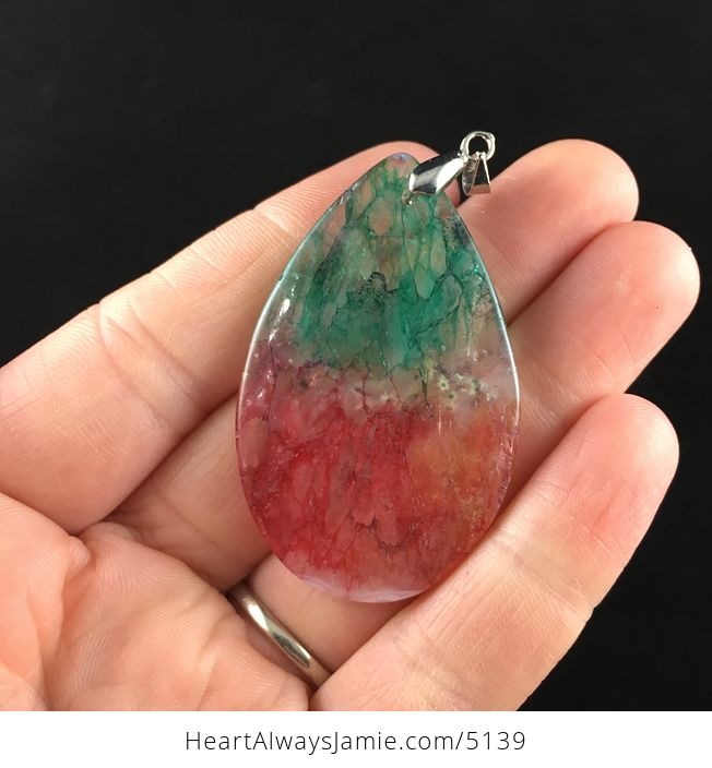 Green and Red Rainbow Druzy Agate Stone Jewelry Pendant - #IZZJbkgb8qU-6