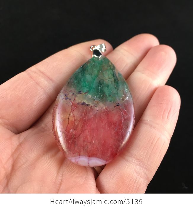Green and Red Rainbow Druzy Agate Stone Jewelry Pendant - #IZZJbkgb8qU-2