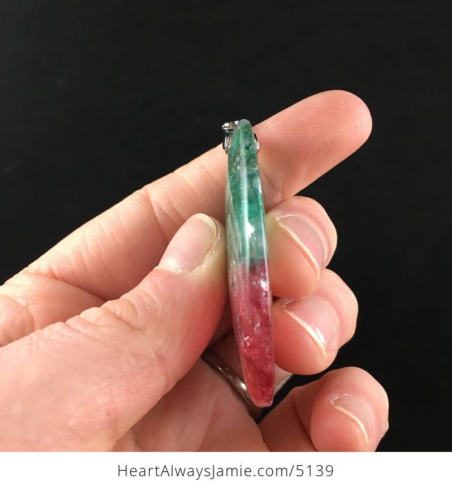 Green and Red Rainbow Druzy Agate Stone Jewelry Pendant - #IZZJbkgb8qU-5