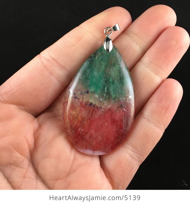 Green and Red Rainbow Druzy Agate Stone Jewelry Pendant - #IZZJbkgb8qU-1