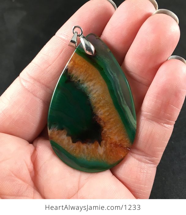 Green and Stunning Orange Druzy Agate Stone Pendant Necklace - #4E2RNgP80Hk-2