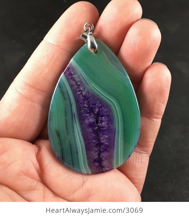 Green and Stunning Purple Druzy Agate Stone Pendant Necklace - #umSWUMtaYtQ-2