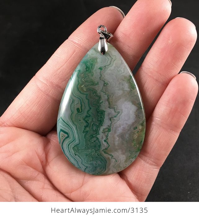 Green and White Agate Stone Pendant - #dn6is5HPkSE-1