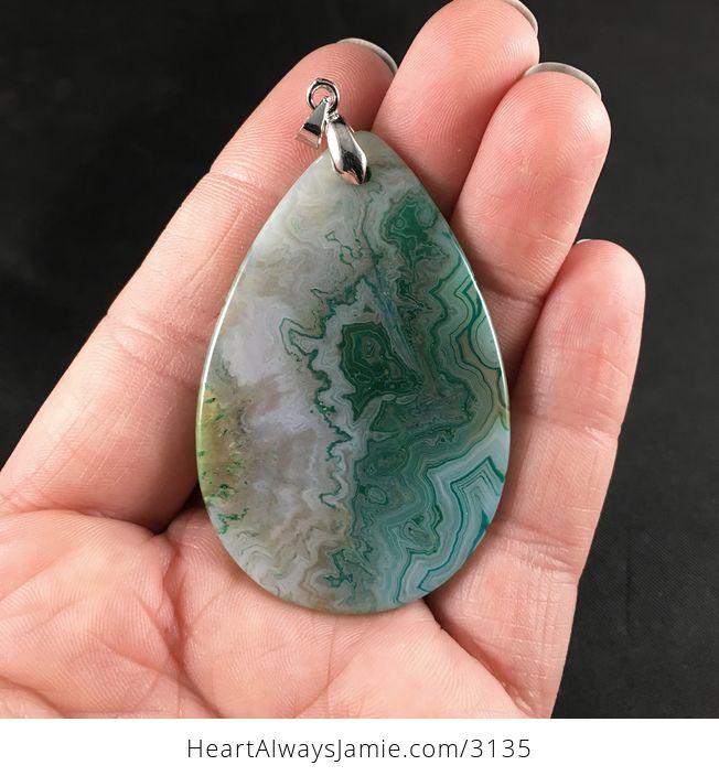 Green and White Agate Stone Pendant Necklace - #dn6is5HPkSE-2
