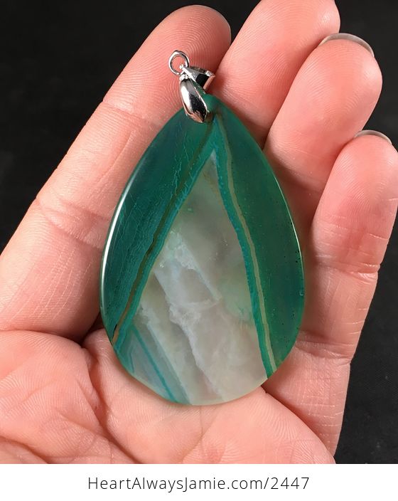 Green and White Druzy Agate Stone Pendant Necklace - #0wpxLpaqEEk-2