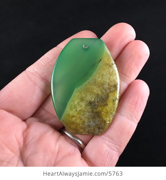 Green and Yellow Druzy Agate Stone Jewelry Pendant - #eQnWKc8Y6F4-6