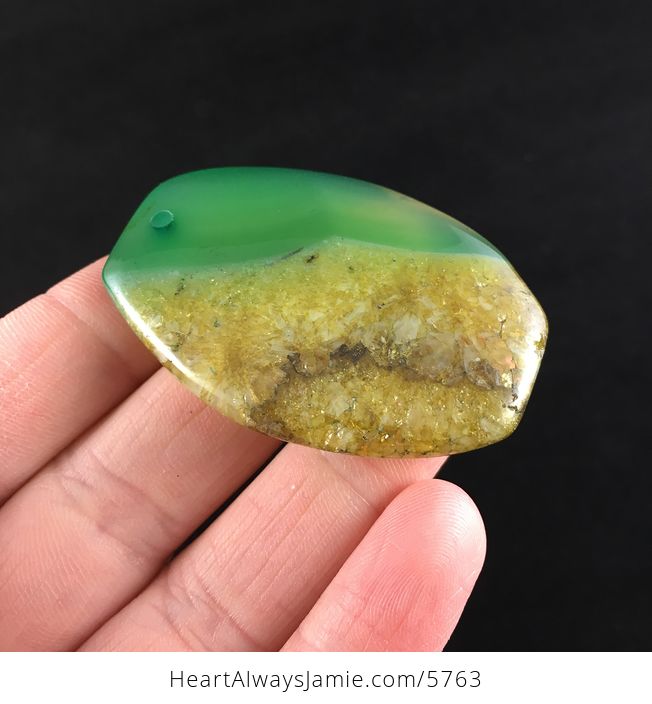 Green and Yellow Druzy Agate Stone Jewelry Pendant - #eQnWKc8Y6F4-4