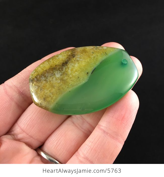 Green and Yellow Druzy Agate Stone Jewelry Pendant - #eQnWKc8Y6F4-3