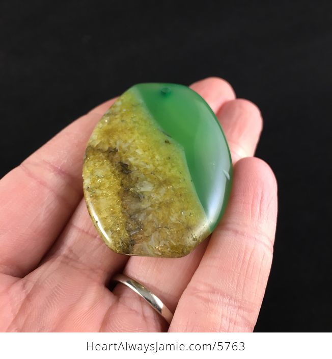 Green and Yellow Druzy Agate Stone Jewelry Pendant - #eQnWKc8Y6F4-2