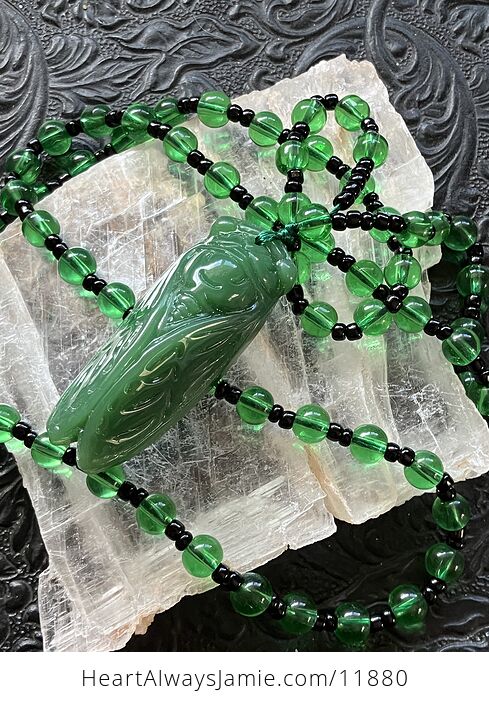 Green Aventurine Cicada Pendant Necklace with Black and Green Beads - #CElDwqOG8Ec-5
