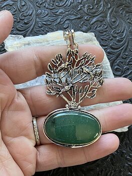 Green Aventurine Crystal Stone Bird Tree Nature Jewelry Pendant #PtLPmHwgZtA