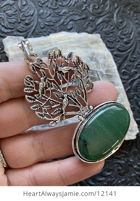 Green Aventurine Crystal Stone Bird Tree Nature Jewelry Pendant - #PtLPmHwgZtA-3