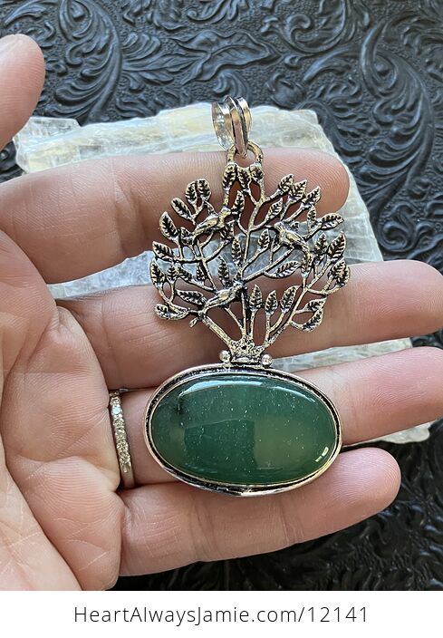 Green Aventurine Crystal Stone Bird Tree Nature Jewelry Pendant - #PtLPmHwgZtA-1