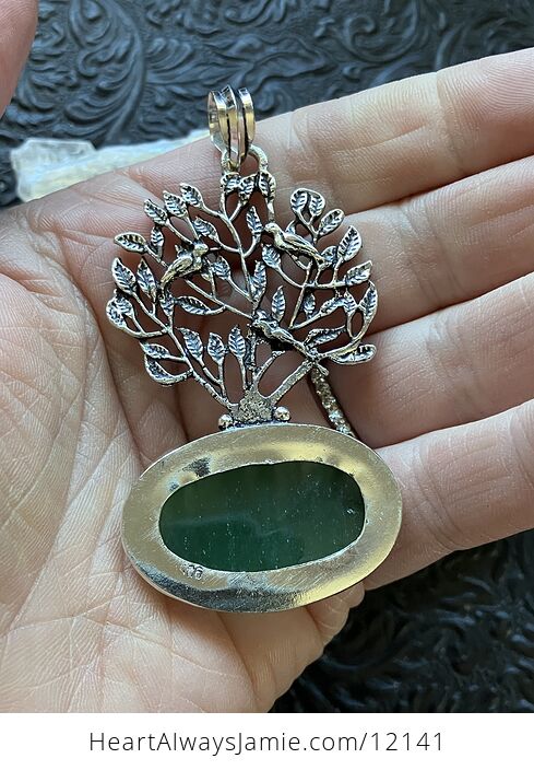 Green Aventurine Crystal Stone Bird Tree Nature Jewelry Pendant - #PtLPmHwgZtA-4