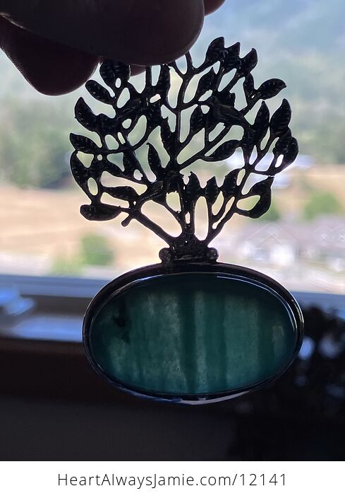 Green Aventurine Crystal Stone Bird Tree Nature Jewelry Pendant - #PtLPmHwgZtA-7