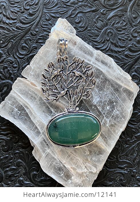 Green Aventurine Crystal Stone Bird Tree Nature Jewelry Pendant - #PtLPmHwgZtA-5