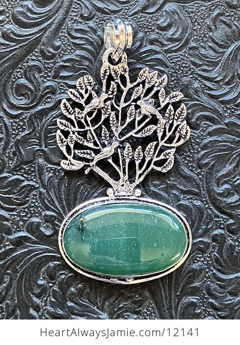 Green Aventurine Crystal Stone Bird Tree Nature Jewelry Pendant - #PtLPmHwgZtA-6