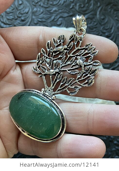 Green Aventurine Crystal Stone Bird Tree Nature Jewelry Pendant - #PtLPmHwgZtA-2