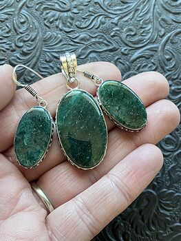 Green Aventurine Crystal Stone Jewelry Pendant and Earrings Set #qjFbTuIBnio