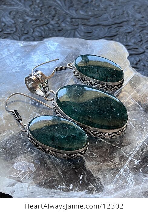 Green Aventurine Crystal Stone Jewelry Pendant and Earrings Set - #qjFbTuIBnio-5