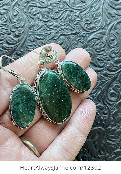 Green Aventurine Crystal Stone Jewelry Pendant and Earrings Set - #qjFbTuIBnio-2