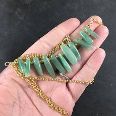 Green Aventurine Stone Bar and Gold Chain Pendant Necklace #7G5LsbsThjw