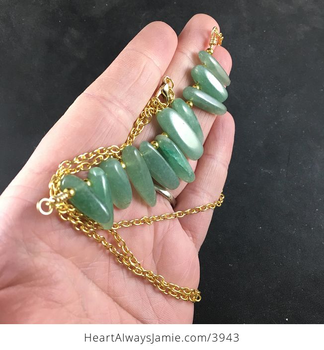 Green Aventurine Stone Bar and Gold Chain Pendant Necklace - #7G5LsbsThjw-2