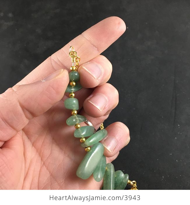 Green Aventurine Stone Bar and Gold Chain Pendant Necklace - #7G5LsbsThjw-6