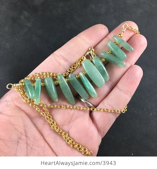 Green Aventurine Stone Bar and Gold Chain Pendant Necklace - #7G5LsbsThjw-1