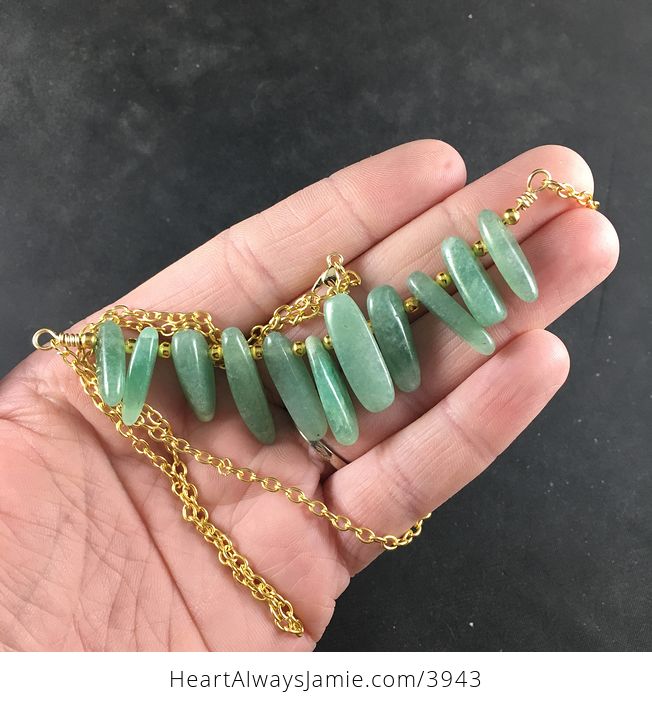 Green Aventurine Stone Bar and Gold Chain Pendant Necklace - #7G5LsbsThjw-3