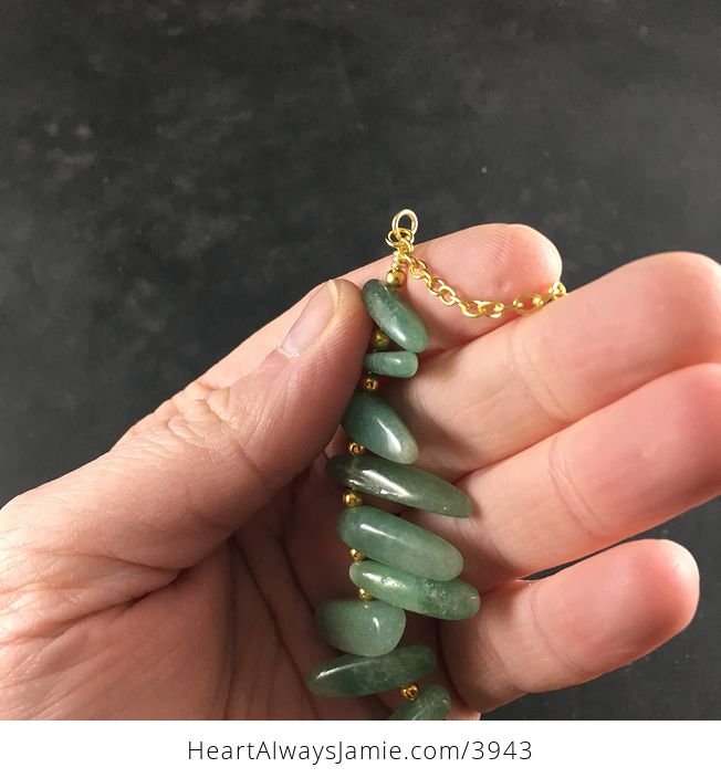 Green Aventurine Stone Bar and Gold Chain Pendant Necklace - #7G5LsbsThjw-5