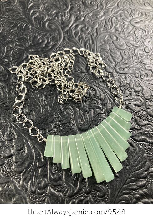 Green Aventurine Stone Bar and Hematite Circle Chain Collar Crystal Pendant Necklace - #EiNQyfk7fmI-5