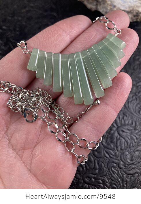 Green Aventurine Stone Bar and Hematite Circle Chain Collar Crystal Pendant Necklace - #EiNQyfk7fmI-3