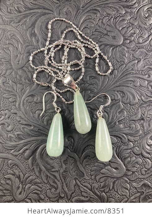 Green Aventurine Stone Jewelry Earrings and Pendant Set - #rdeP8rNdBeQ-1