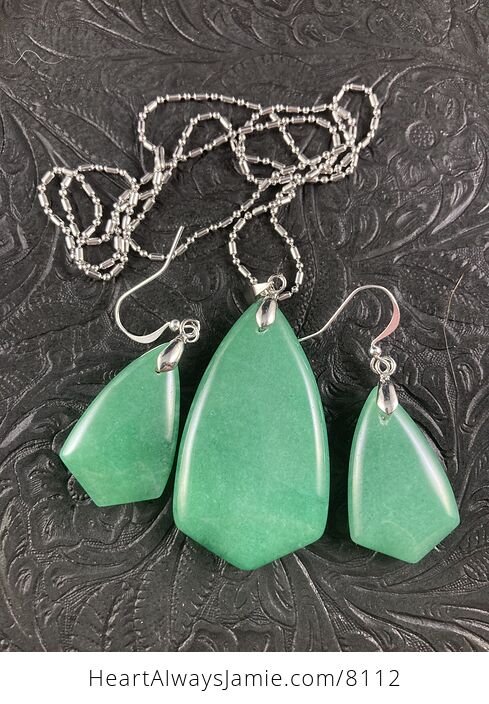 Green Aventurine Stone Jewelry Necklace Pendant and Earring Set - #ULG4BAvRqo8-1