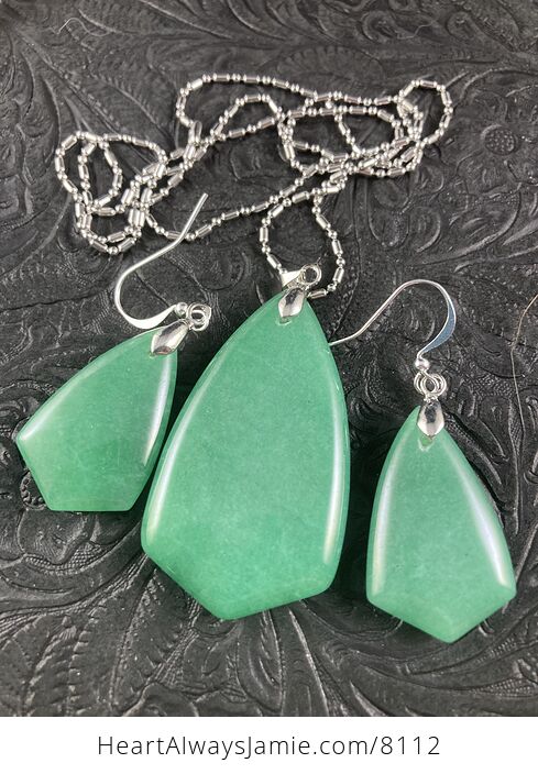 Green Aventurine Stone Jewelry Necklace Pendant and Earring Set - #ULG4BAvRqo8-3