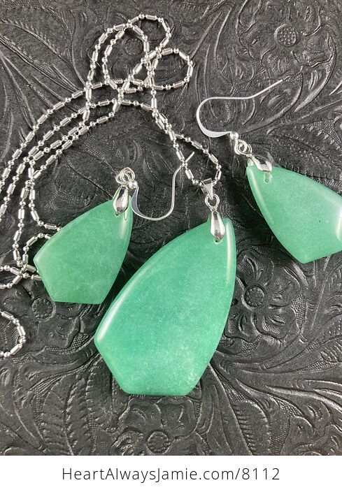 Green Aventurine Stone Jewelry Necklace Pendant and Earring Set - #ULG4BAvRqo8-5