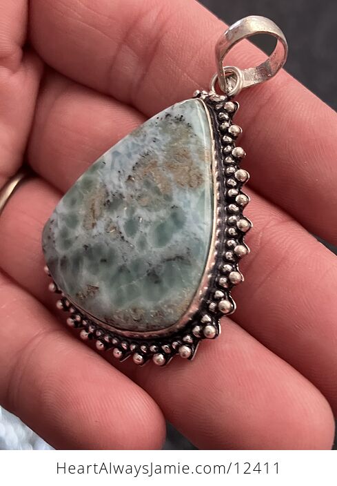 Green Blue and Beige Pectolite Larimar Stone Jewelry Crystal Pendant - #UFCxc8qFiaA-4